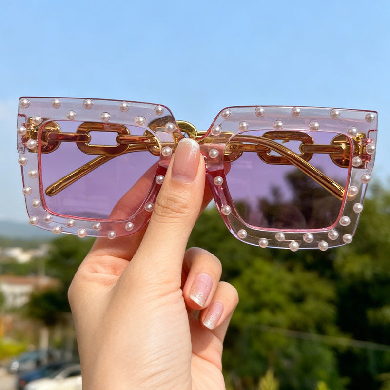 Decorative Pearl-Embellished Cat Eye Sunglasses Bowlift