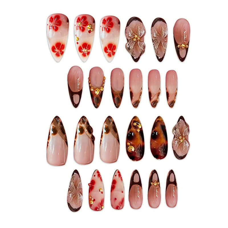 Artistic 3D Floral Press-On Nail Art Set Bowlift