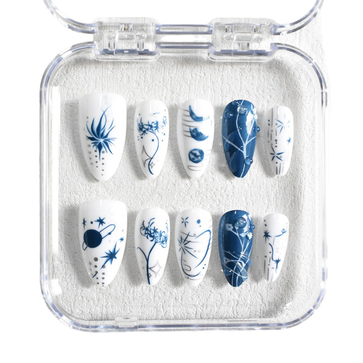 Artistic Long Stiletto Press-On Nails with Decorative Accents Bowlift