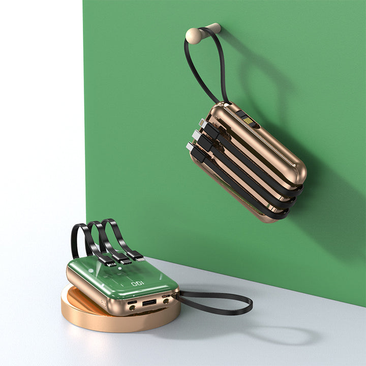 Portable power bank with integrated charging cables and digital charging display Bowlift