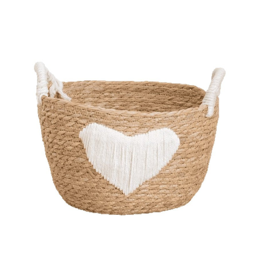Handwoven storage basket with heart design Bowlift
