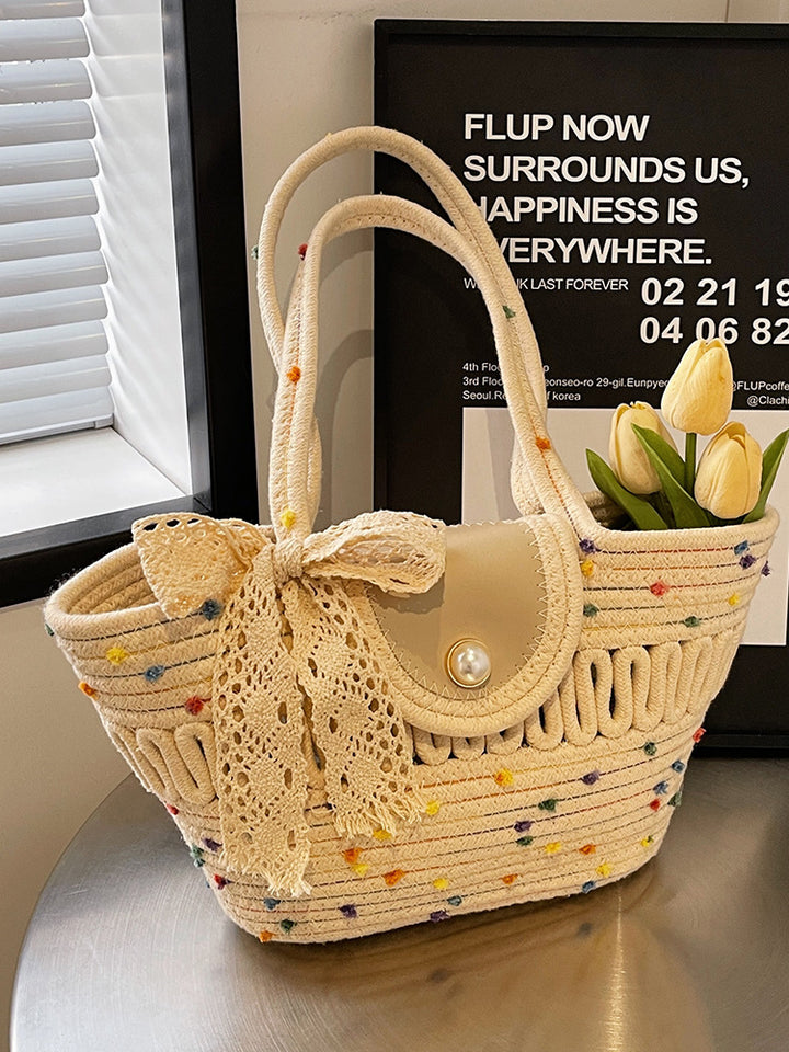 Women's Fashion Handbag with Colorful Cotton Weave Bowlift