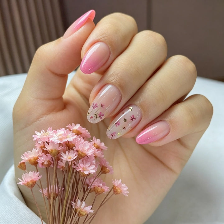Artificial nails with delicate flower and ombre effect Bowlift