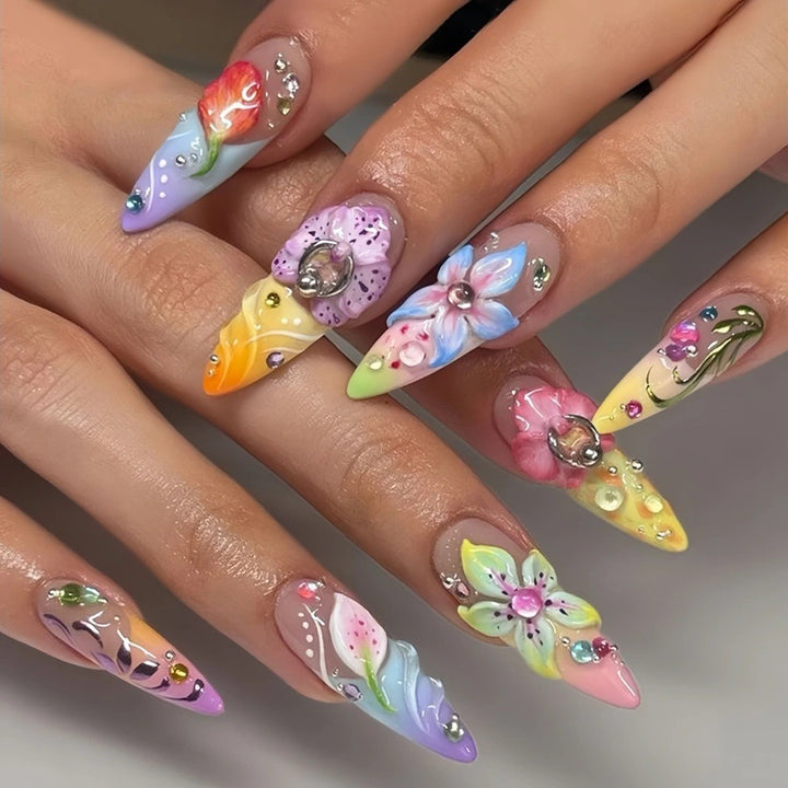 Artistic 3D Floral Nail Extensions Bowlift