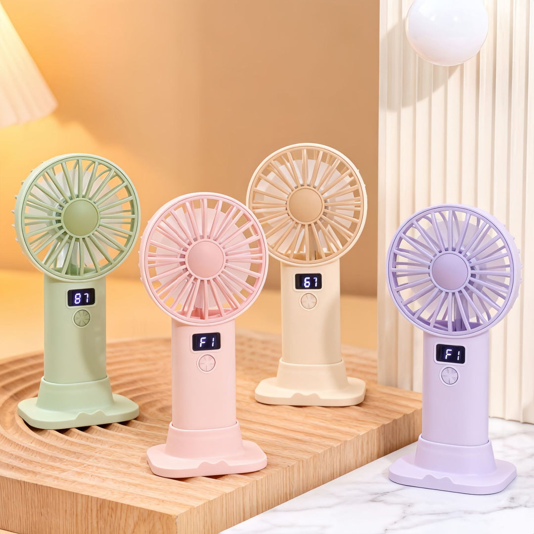 Women Portable Handheld Fan with Digital Speed Setting Bowlift