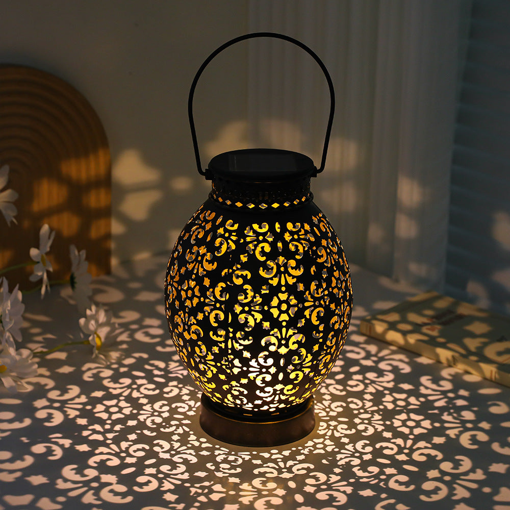 Moroccan-Style Cutwork Metal Candle Lantern with Hanging Handle Bowlift