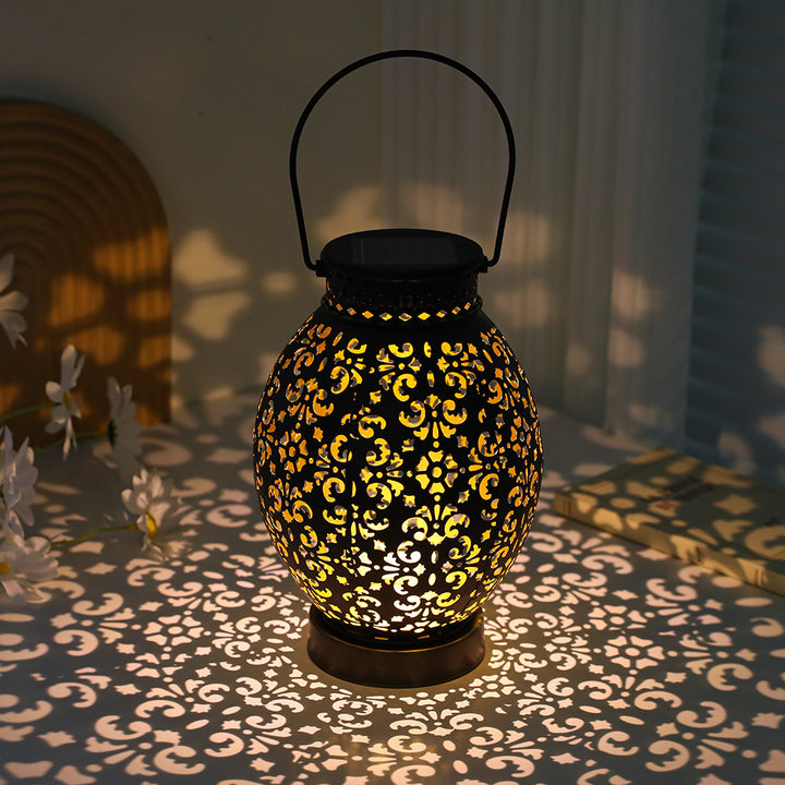 Moroccan-Style Cutwork Metal Candle Lantern with Hanging Handle Bowlift