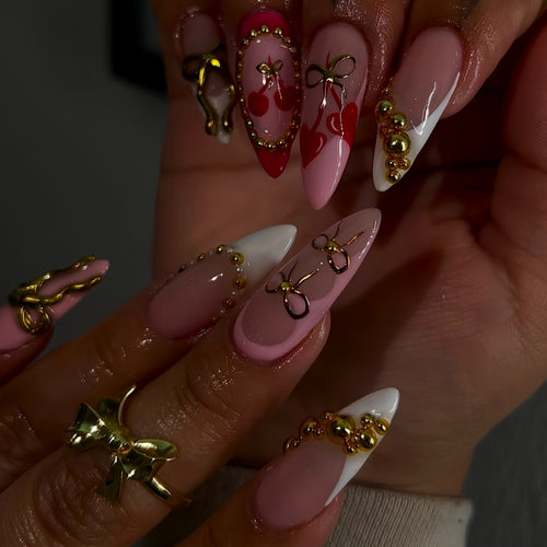 Elegant Gold-Embellished Nail Extensions Bowlift