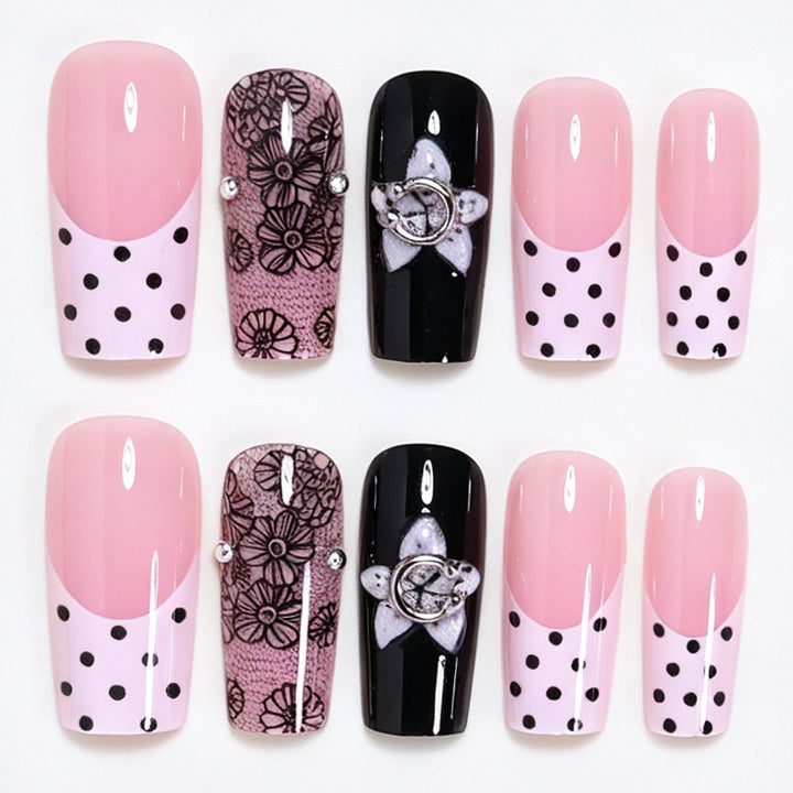Floral Lace Design Press-On Nail Art Bowlift