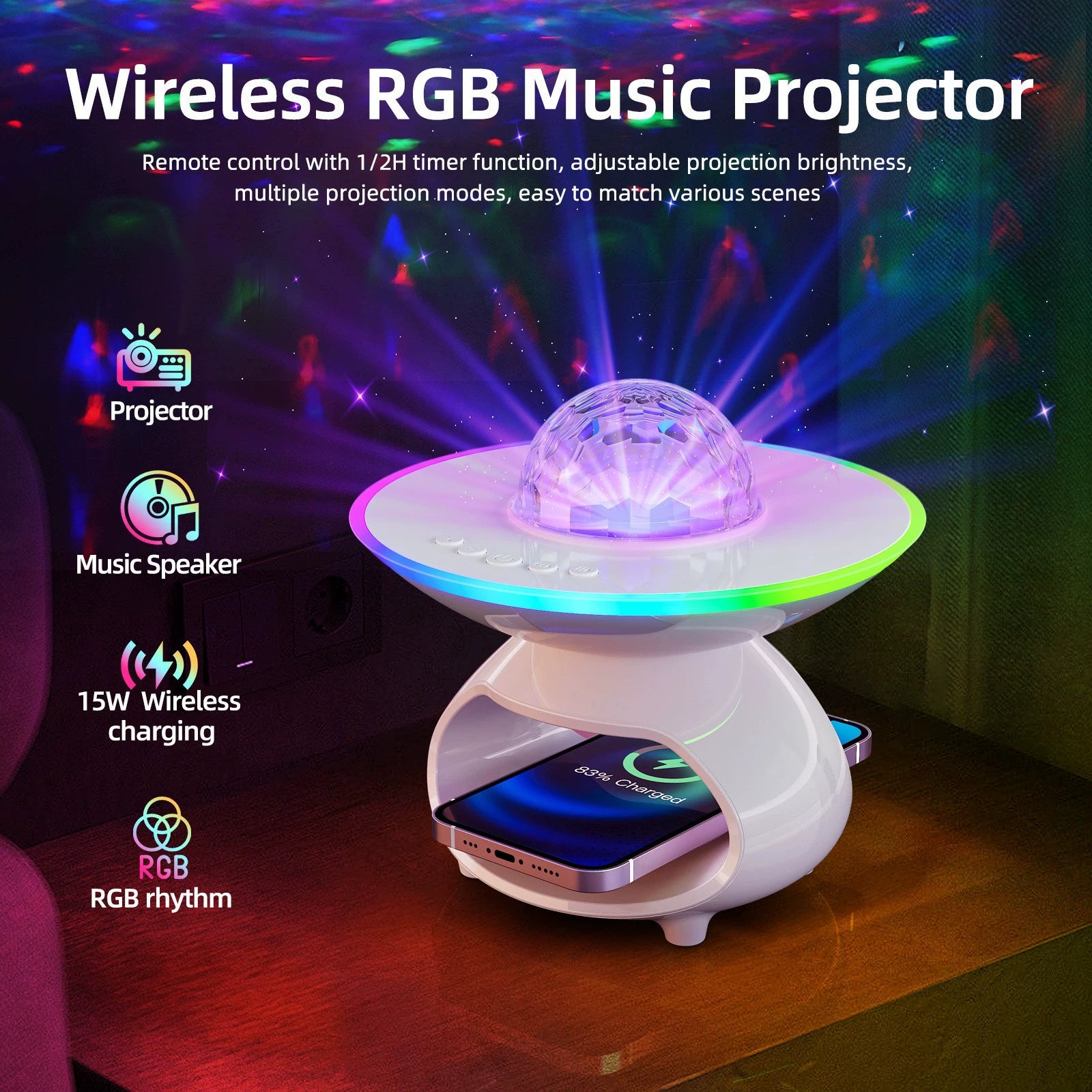 Creative Wireless Charging Night Light Bedroom Desk Projection Lamp