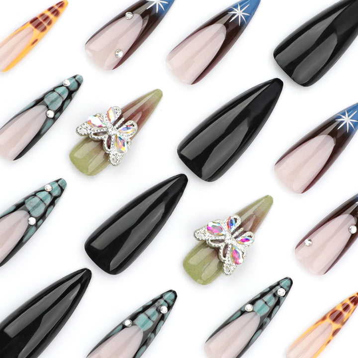 Artful nail extensions with elegant designs and glitter Bowlift