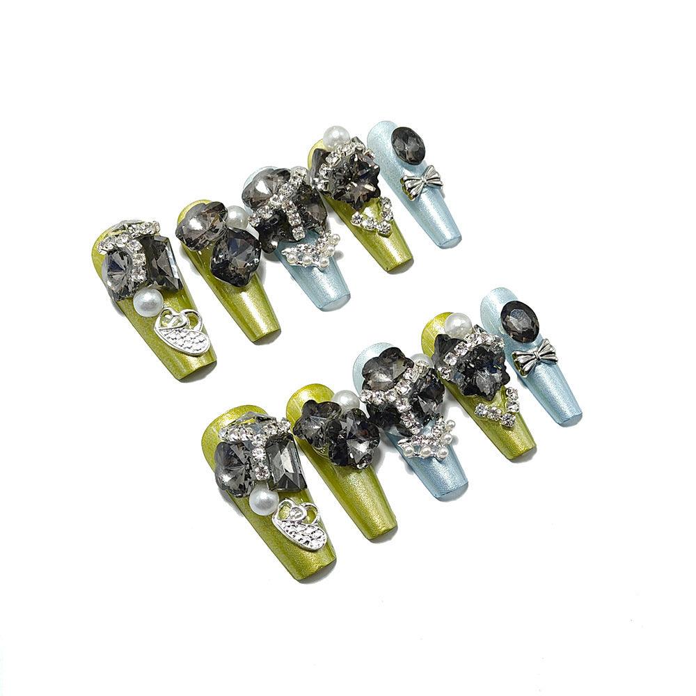 Glamorous Art Nails with Rhinestones and Pearls Bowlift
