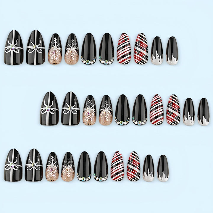Artificial nail set with festive design and glitter accents Bowlift