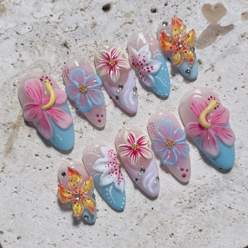 Artistic Floral-Designed Press-On Nail Set Bowlift