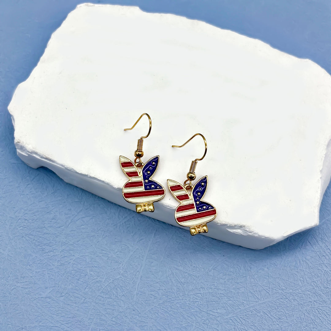 Women's nan long patriotic mesh tassel dangle earrings Bowlift