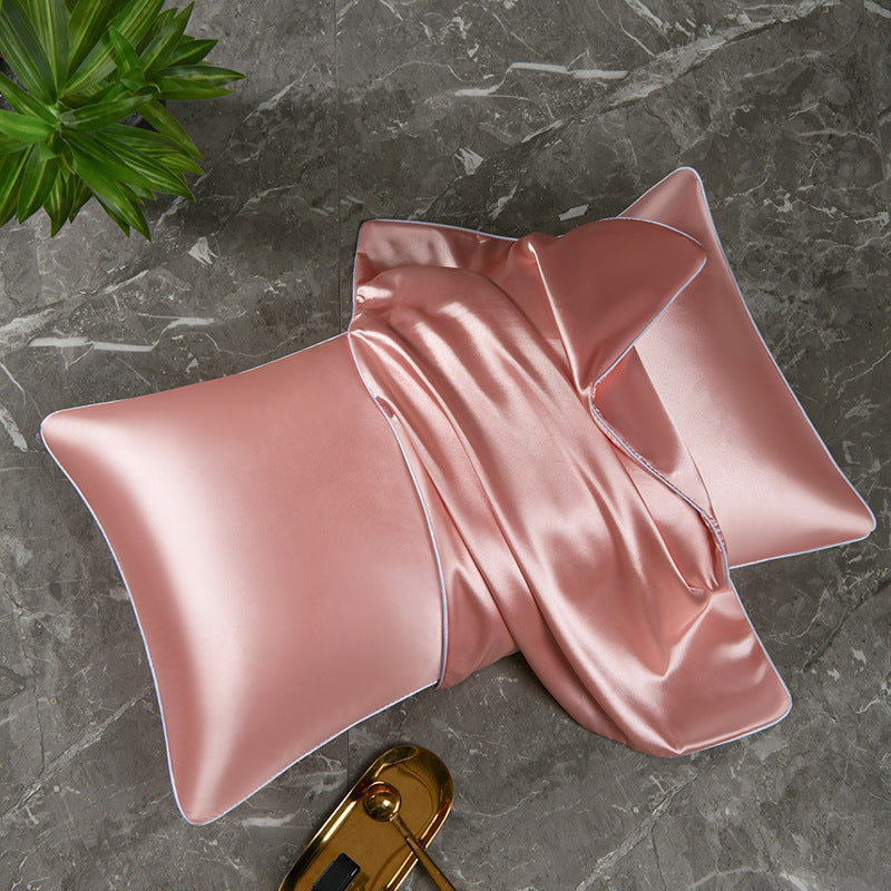 Mulberry Silk-Feel Satin Pillowcase Set with Piping and Hidden Zipper Bowlift