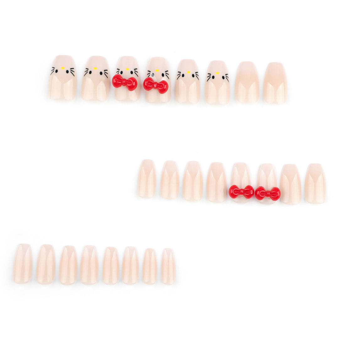 Artistic artificial nails with cute animal design and bow accents Bowlift