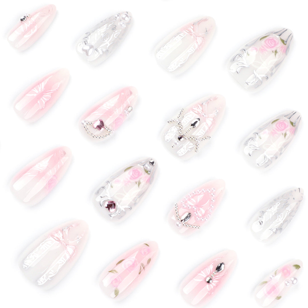 Artistic nail extensions with elegant flower decoration Bowlift