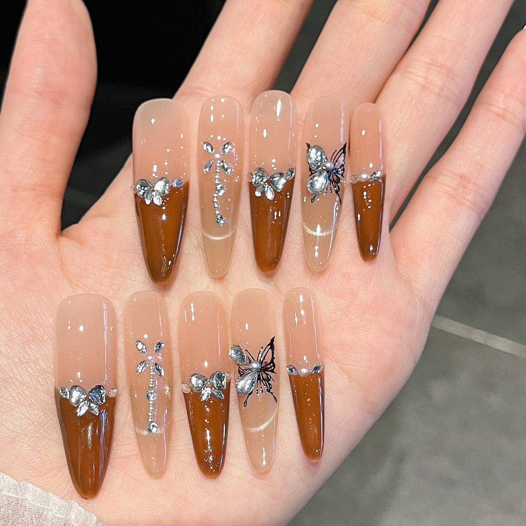 Elegant Floral Design Press-On Nail Extensions Bowlift
