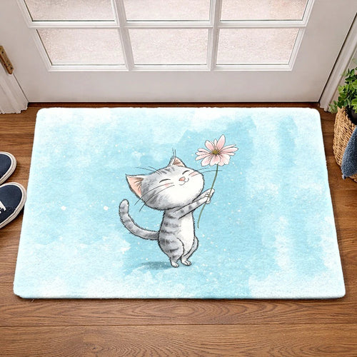 Playful Cartoon Cat-Themed Indoor Mat