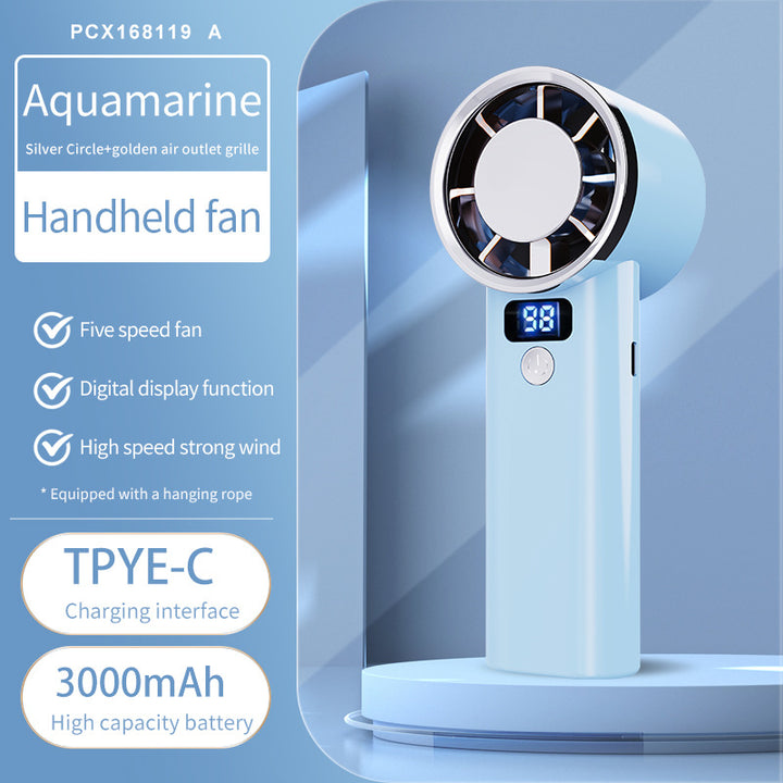 Ladies handheld fan with digital display and 3000mAh battery Bowlift