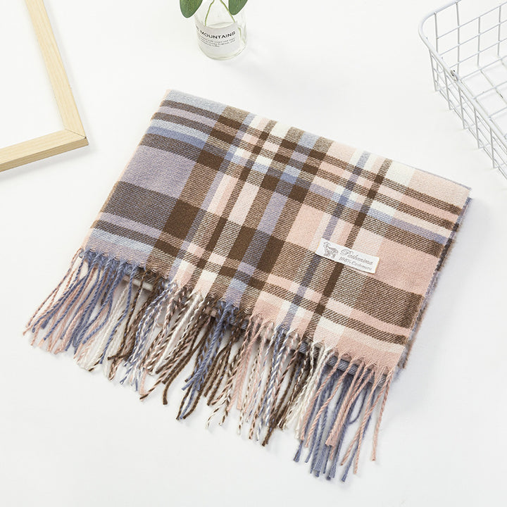 Women Plaid-Fringe Scarf made of soft material Bowlift