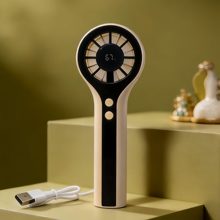 Women Portable Mini Hand Fan with LCD Temperature Display Bowlift