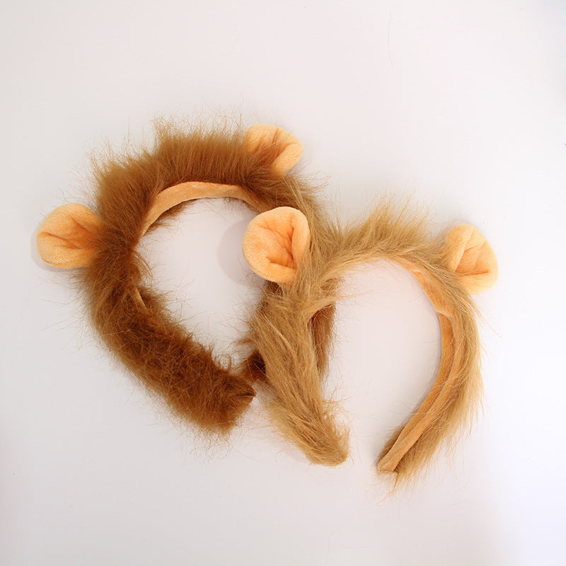 Plush Lion Mane Costume Headband with Furry Ears Bowlift
