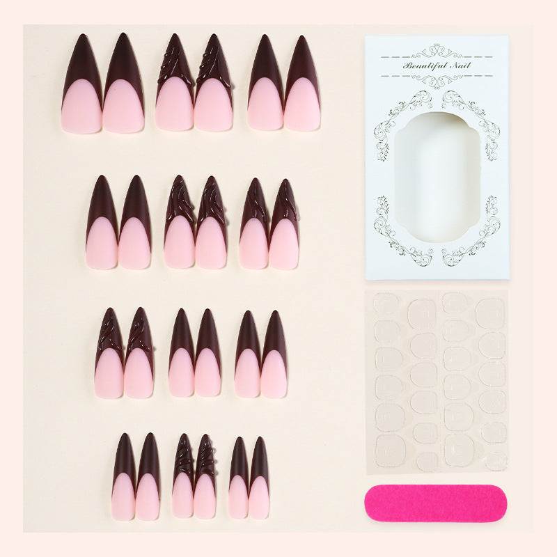Elegant Stiletto Press-On Nail Set with Decorative Design Bowlift