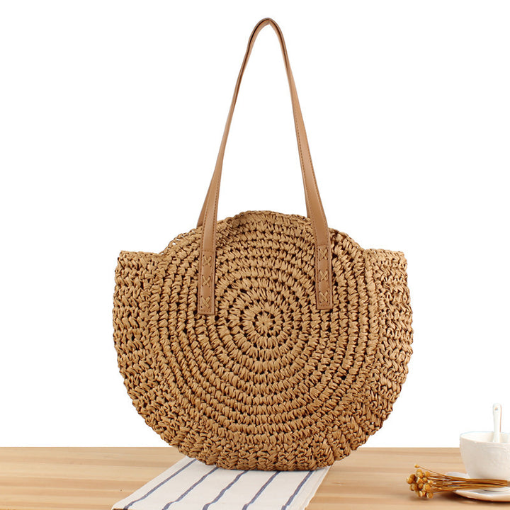 Round straw bag with leather handles Bowlift