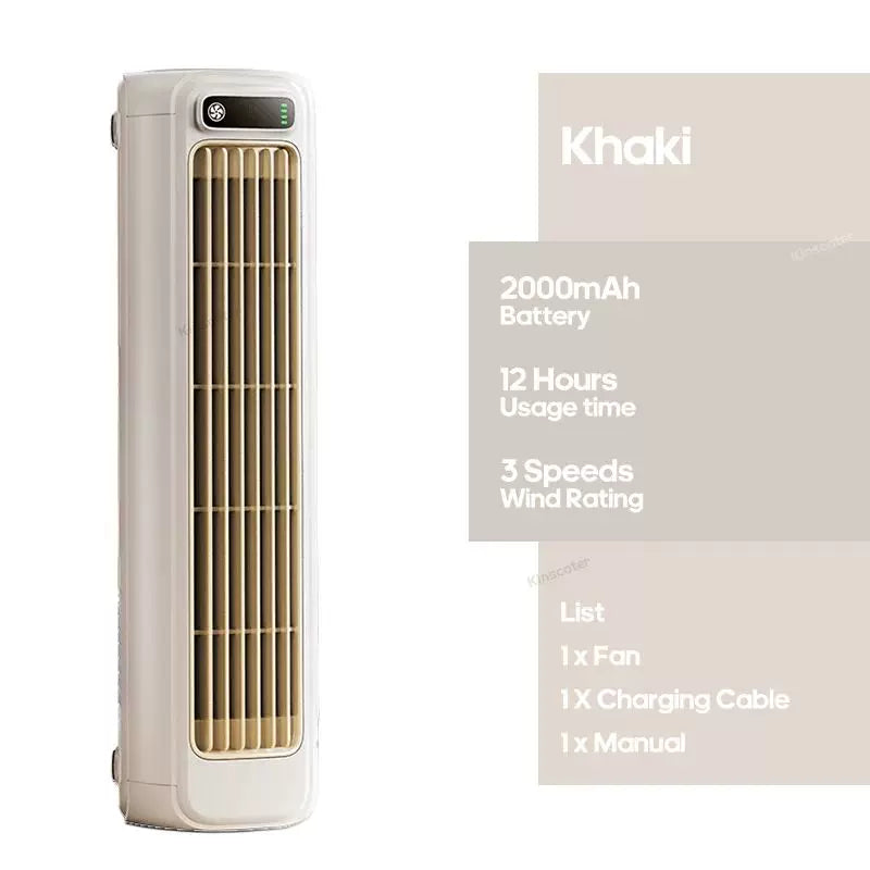 Unisex One Size Rechargeable Slim Portable Tower Fan with USB Charger, Battery Operated, Adjustable Louvers, Variable Airflow, LED Display Bowlift