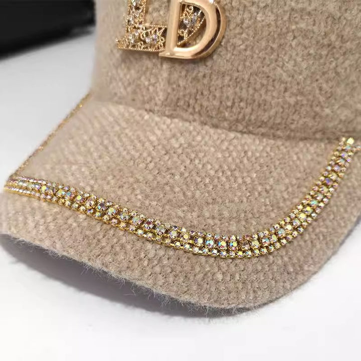 Women's Luxurious Embellished Wool Baseball Cap Bowlift