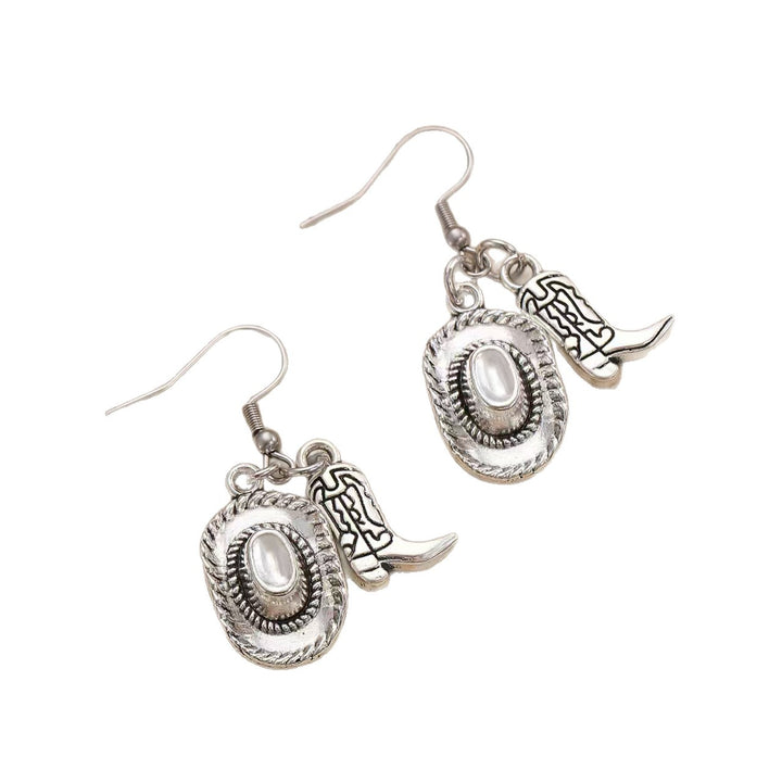 Western Charm Dangle Earrings with Cowboy Hat and Boot Charms Bowlift