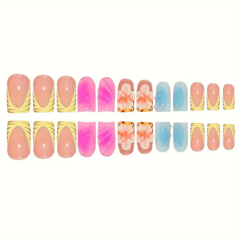 Tropical Floral Acrylic Nail Art Set Bowlift