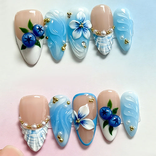 Decorative Floral Press-On Nail Set Bowlift 1788495872