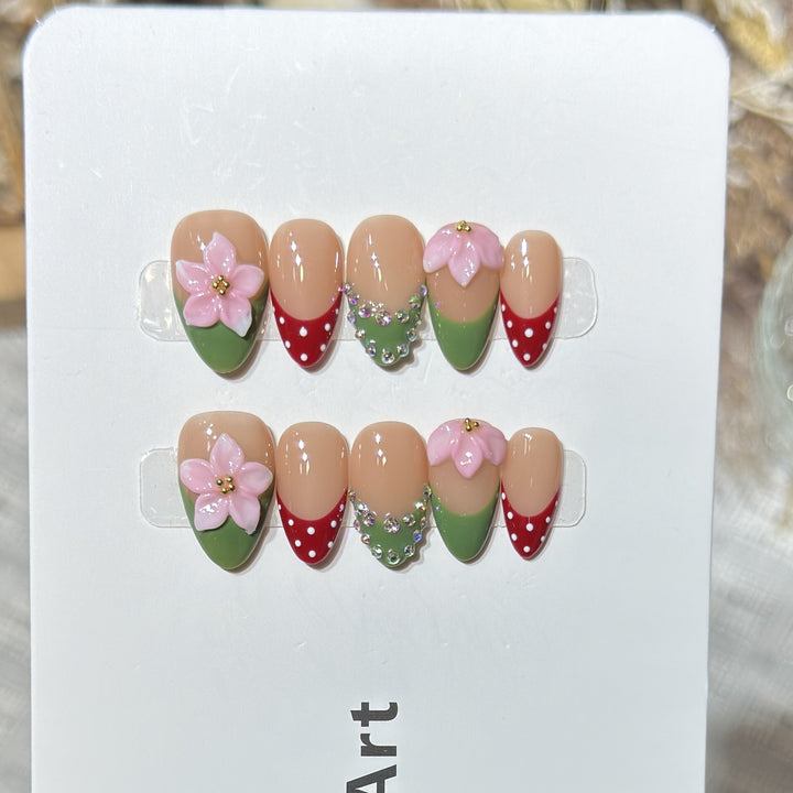 Floral-Themed Decorative Press-On Nail Set Bowlift 1788224030
