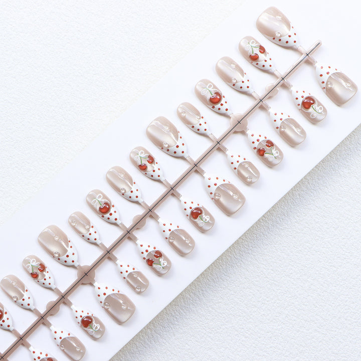 Charming Cherry-Themed Press-On Nail Set Bowlift