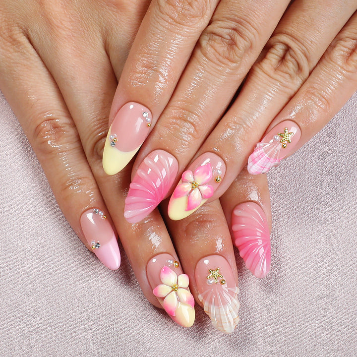 Artificial nail set with floral accents and glitter embellishments Bowlift 1789119239
