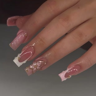 Creative 3D Bow and Pearl Nail Extensions Bowlift