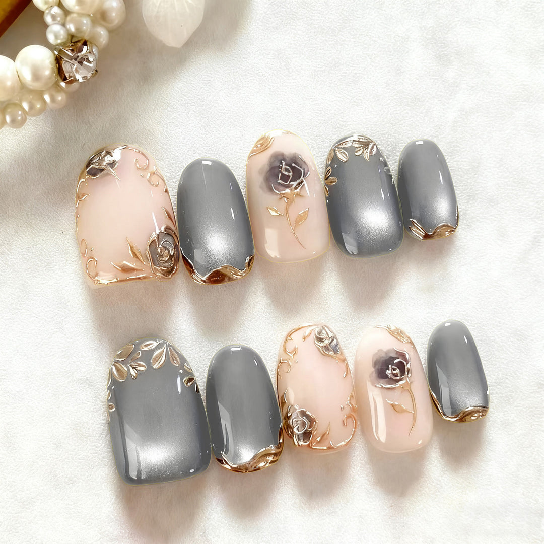 Artificial nails with elegant rose designs Bowlift