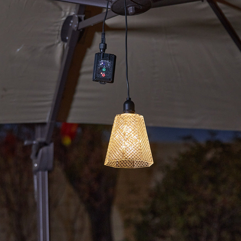 Solar USB Rechargeable Textured Glass Pendant Light Bowlift