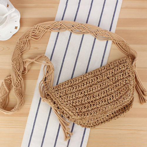 Macramé Shoulder Bag with Elegant Fringe Decoration Bowlift