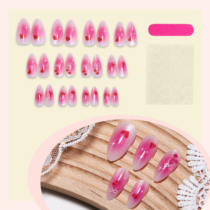 Charming Acrylic Press-On Nails Set with Heart and Bow Designs Bowlift