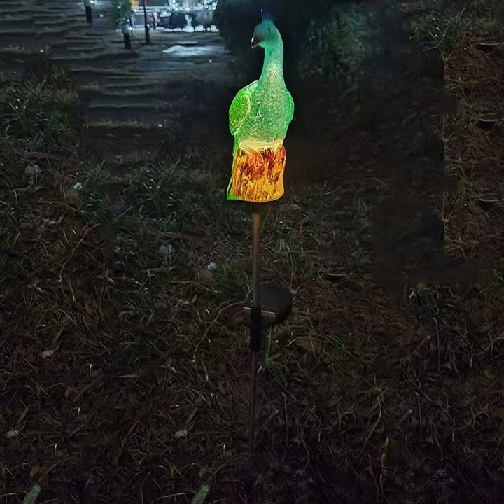 Ornamental Solar-Powered Peacock Garden Stake Lights With LED Resin Sculpture And Waterproof Stainless Steel Stake Bowlift