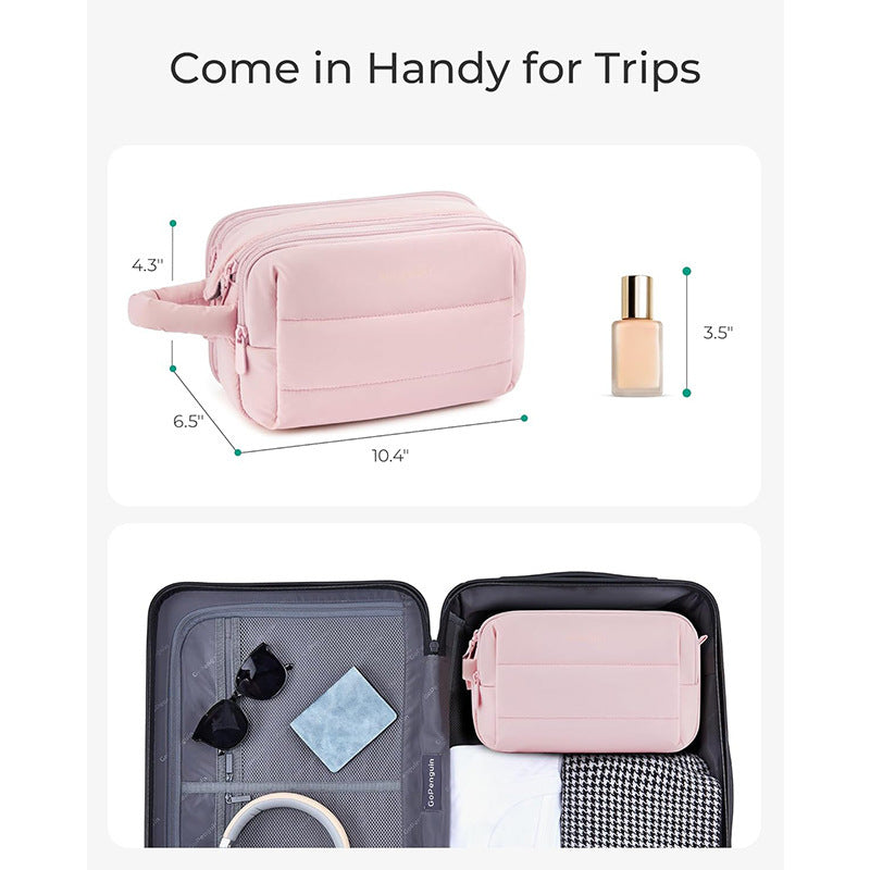 Cosmetic Organizer Bag with Multiple Compartments and Removable Interior Compartment Bowlift