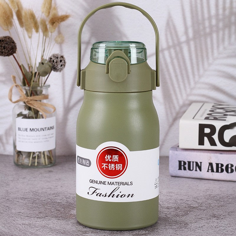 Women High-Quality Thermo Mug with Practical Carrying Handle and Integrated Straw Bowlift