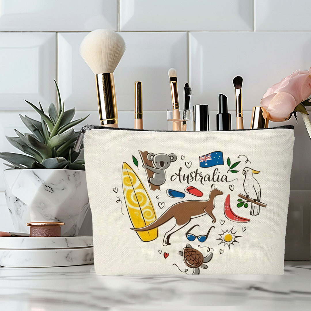 Embroidered Owl Textured Makeup Pouch With Zipper And Water-Resistant Lining