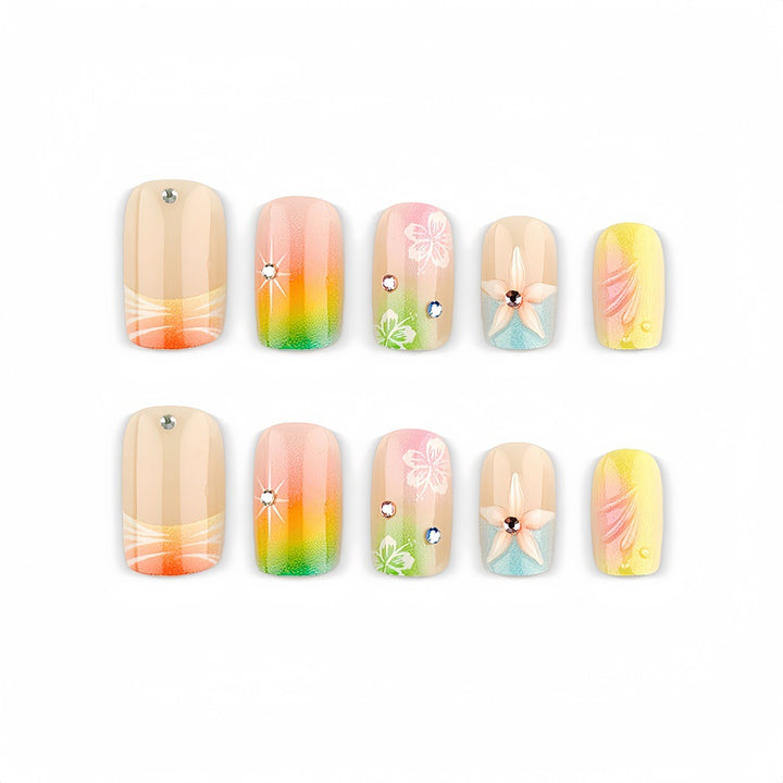 Acrylic nails with floral accents and gradient Bowlift