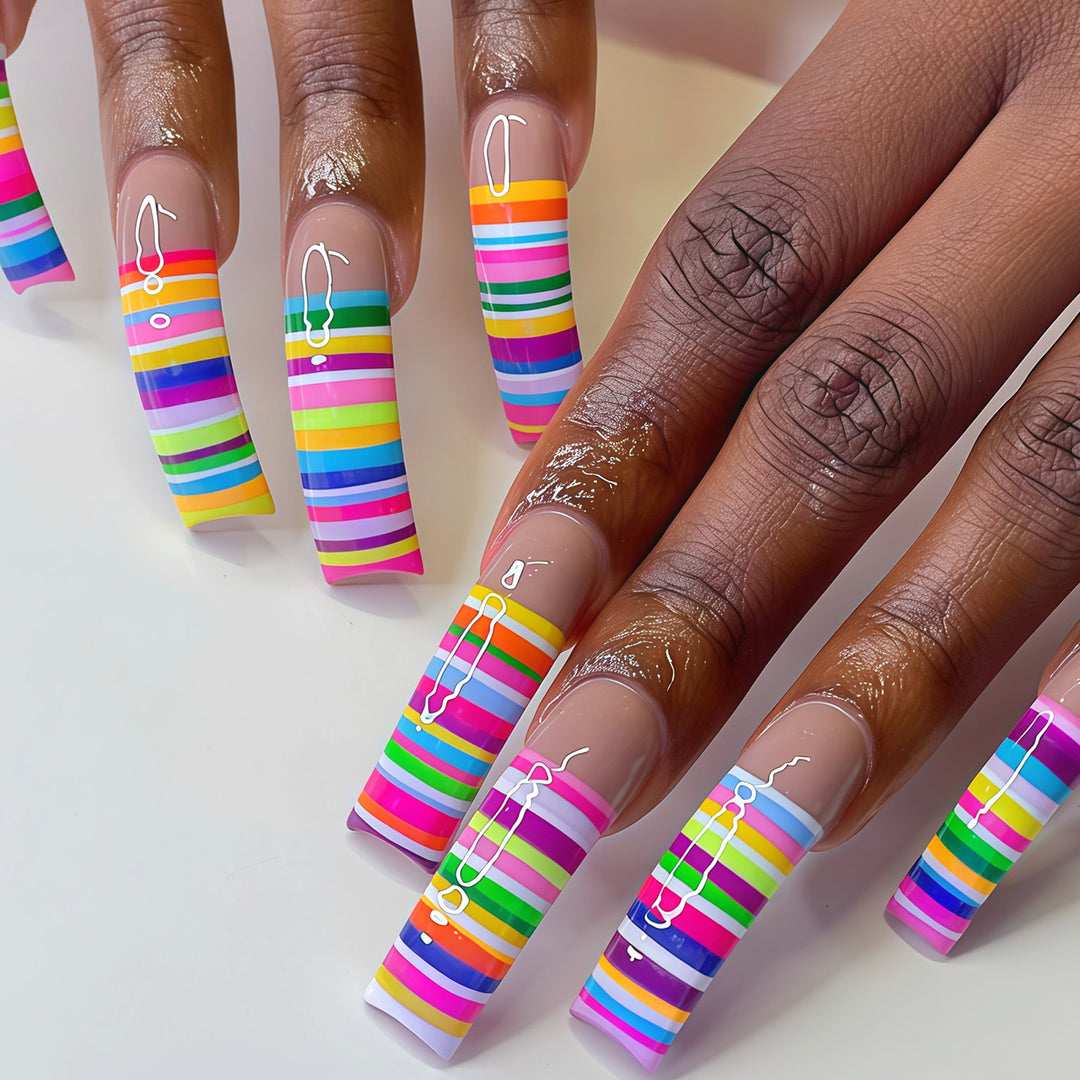 Colorful Striped Nail Art Tips Bowlift