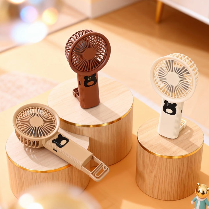 Women portable handheld fan with playful bear design Bowlift